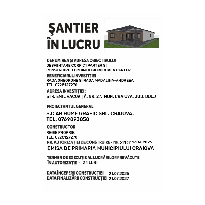 Panou şantier în lucru