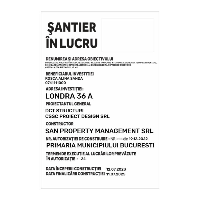 Panou şantier în lucru