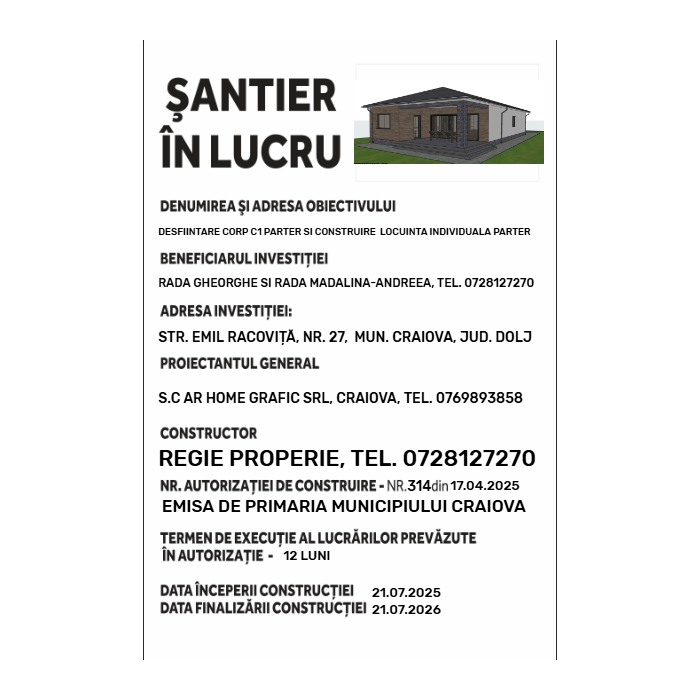 Panou şantier în lucru